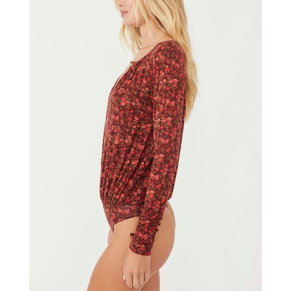 🎉LAST CHANCE🎉 NWT Free People Kaya Printed Bodysuit / Chocolate Combo - Picture 2 of 7